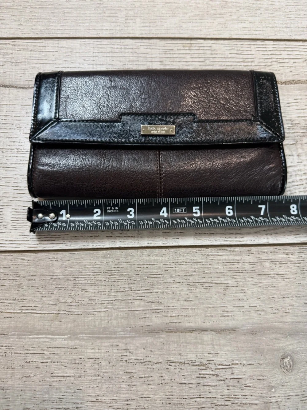 Kate Spade Black Leather Wallet Clutch – Snap Closure, Card Slots, Zip Coin